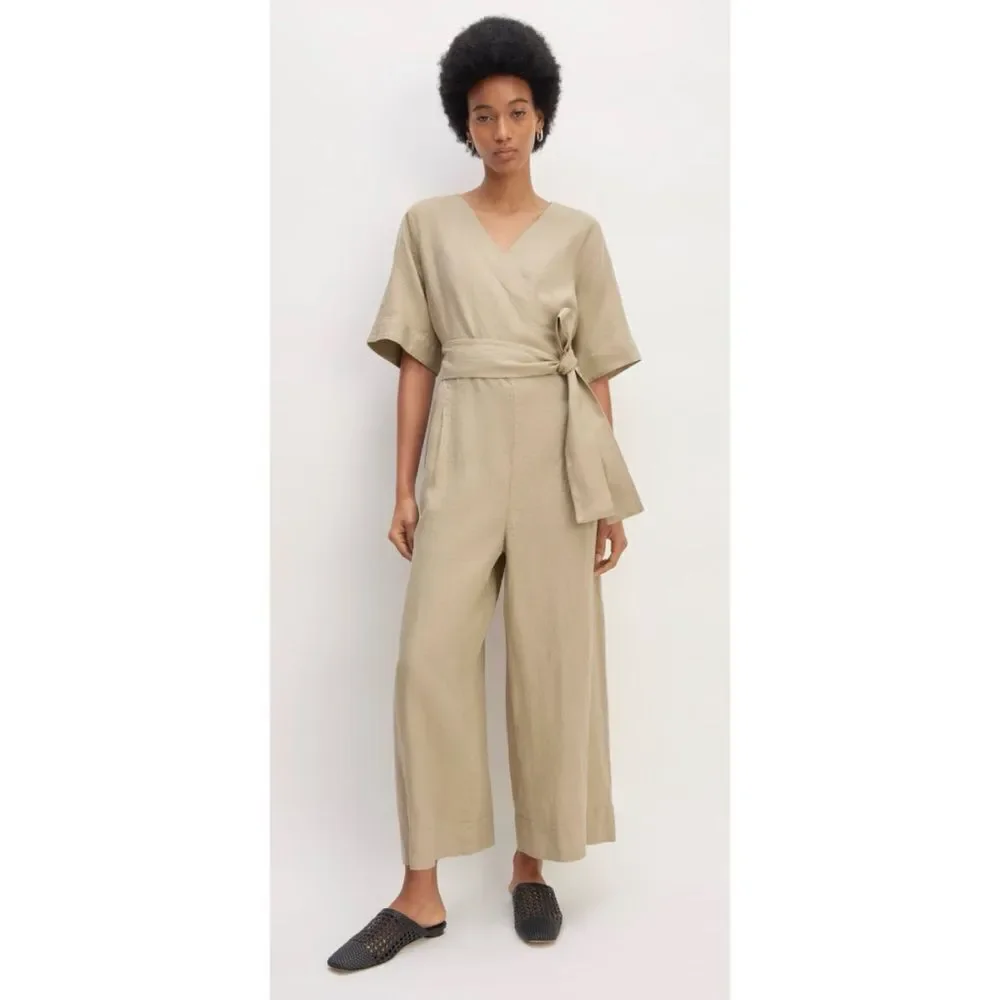 EVERLANE The Wrap Jumpsuit in Linen Trench Coat Khaki Size 6 / NWT